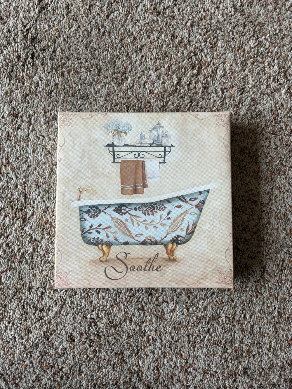 Soothe Blue Floral Clawfoot Tub Canvas Wall Art